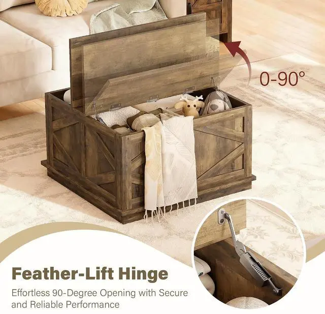 Alt view image 6 of 6 - 31.5" Lift Top Coffee Table with Storage, Square Coffee Tables for Living Room, Center Table with Hidden Storage Compartment, Modern Farmhouse Design (Brown)