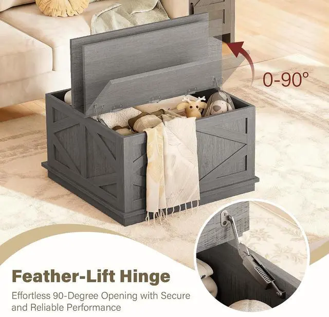 Alt view image 6 of 6 - 31.5" Lift Top Coffee Table with Storage, Square Coffee Tables for Living Room, Center Table with Hidden Storage Compartment, Modern Farmhouse Design (Gray Wash)