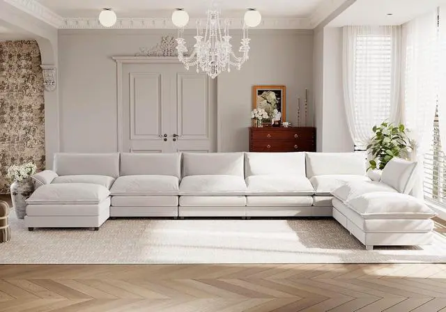 Alt view image 5 of 6 - 198.2" Modular Sectional Sofa,Oversized Cloud Couch with Ottoman,Chenille Sofas Sleeper with Metal Frame,Convertible 5-Seater Couches for Living Room (White, U Shape)