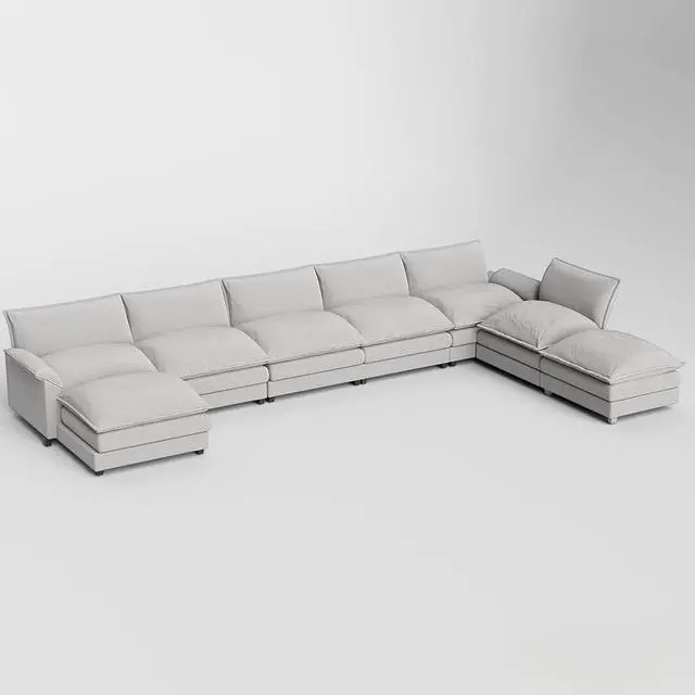 Alt view image 6 of 6 - 198.2" Modular Sectional Sofa,Oversized Cloud Couch with Ottoman,Chenille Sofas Sleeper with Metal Frame,Convertible 5-Seater Couches for Living Room (White, U Shape)