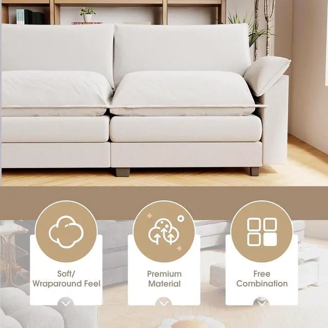 Alt view image 4 of 6 - 198.2" Modular Sectional Sofa,Oversized Cloud Couch with Ottoman,Chenille Sofas Sleeper with Metal Frame,Convertible 5-Seater Couches for Living Room (White, U Shape)