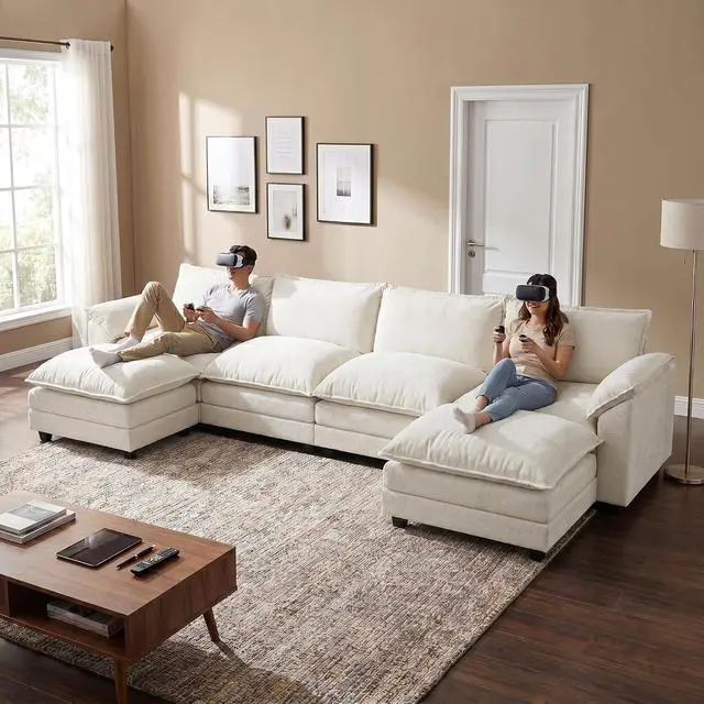 Alt view image 4 of 7 - 159" Modular Sectional Sofa,Oversized Cloud Couch with Ottoman,Chenille Sofas Sleeper with Metal Frame,Convertible 4-Seater Couches for Living Room (White, U Shape)