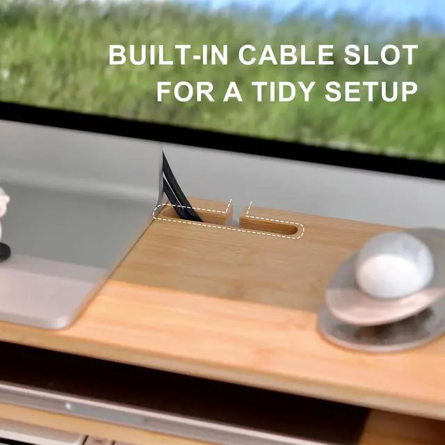 Alt view image 5 of 7 - Bamboo Monitor Stand Riser with Drawer, Ergonomic Computer Riser for Desk with Cable Management & Storage Organizer, Wood Monitor Stand for Home Office