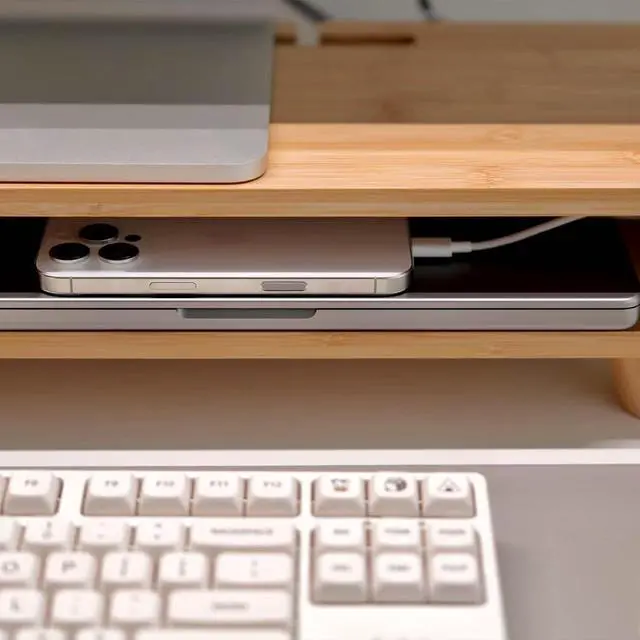 Alt view image 6 of 7 - Bamboo Monitor Stand Riser with Drawer, Ergonomic Computer Riser for Desk with Cable Management & Storage Organizer, Wood Monitor Stand for Home Office