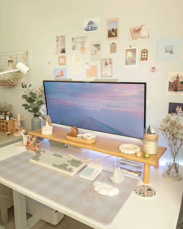 Alt view image 2 of 7 - Bamboo Dual Monitor Shelf, Monitor Stand Riser with Underneath Storage for Desk Office Supplies, Supports Heavy TV up to 300 lbs, Natural