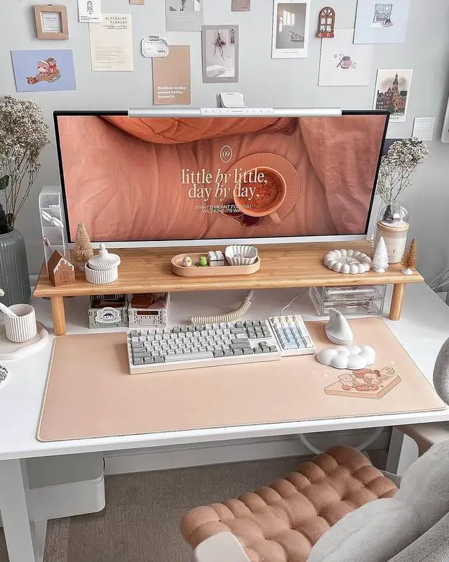 Alt view image 7 of 7 - Bamboo Dual Monitor Shelf, Monitor Stand Riser with Underneath Storage for Desk Office Supplies, Supports Heavy TV up to 300 lbs, Natural
