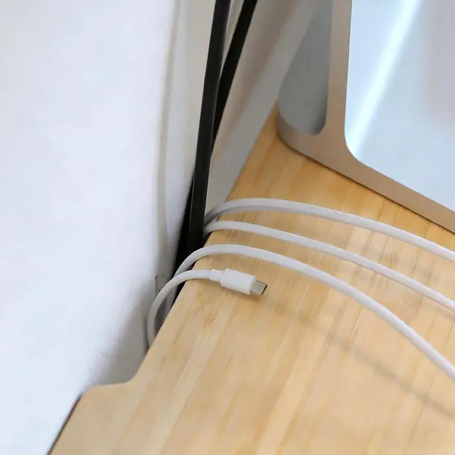 Alt view image 3 of 7 - Bamboo Monitor Stand Riser with Cable Routing Slot, Ergonomic Computer Shelf for Desk, Natural Wood Desktop Organizer for Monitor Laptop Printer, Home Office Accessory
