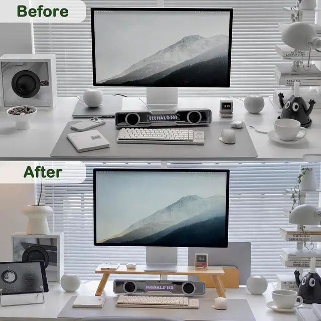Alt view image 5 of 7 - Bamboo Monitor Stand Riser with Cable Routing Slot, Ergonomic Computer Shelf for Desk, Natural Wood Desktop Organizer for Monitor Laptop Printer, Home Office Accessory