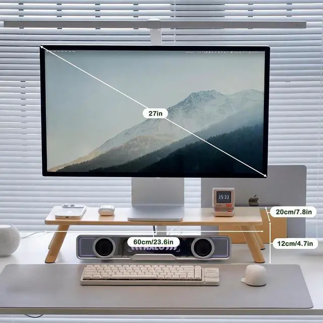 Alt view image 6 of 7 - Bamboo Monitor Stand Riser with Cable Routing Slot, Ergonomic Computer Shelf for Desk, Natural Wood Desktop Organizer for Monitor Laptop Printer, Home Office Accessory
