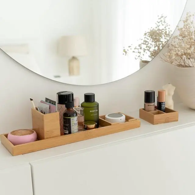 Alt view image 2 of 7 - Bamboo Vanity Tray and Bamboo Dual Monitor Shelf Bundle