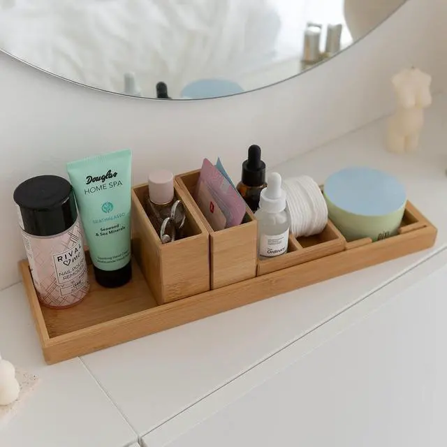 Alt view image 3 of 7 - Bamboo Vanity Tray and Bamboo Dual Monitor Shelf Bundle