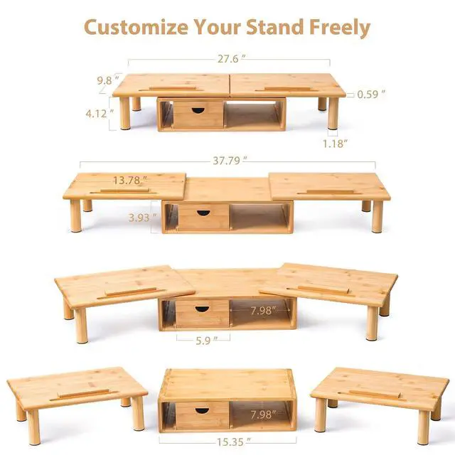 Alt view image 6 of 7 - Bamboo Vanity Tray and Bamboo Dual Monitor Stand Riser Bundle, Natural