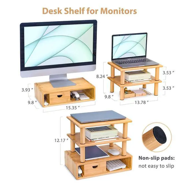 Alt view image 7 of 7 - Bamboo Vanity Tray and Bamboo Dual Monitor Stand Riser Bundle, Natural