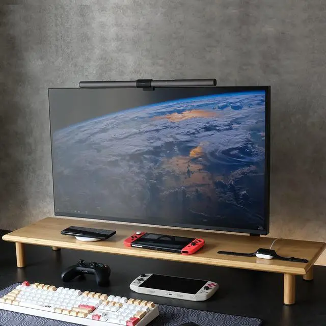 Alt view image 7 of 7 - Bamboo Vanity Tray and Bamboo Dual Monitor Shelf Bundle