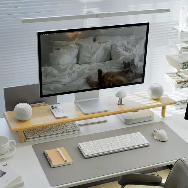 Alt view image 2 of 7 - Wood Vanity Tray and Bamboo Dual Monitor Stand Riser Natural