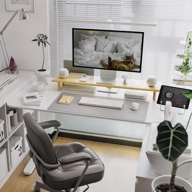Alt view image 5 of 7 - Wood Vanity Tray and Bamboo Dual Monitor Stand Riser Natural