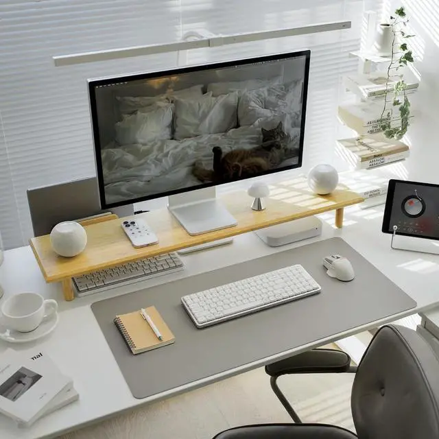 Alt view image 7 of 7 - Wood Vanity Tray and Bamboo Dual Monitor Stand Riser Natural