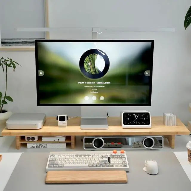 Alt view image 2 of 7 - Wood Vanity Tray and Bamboo Dual Monitor Stand Riser Natural