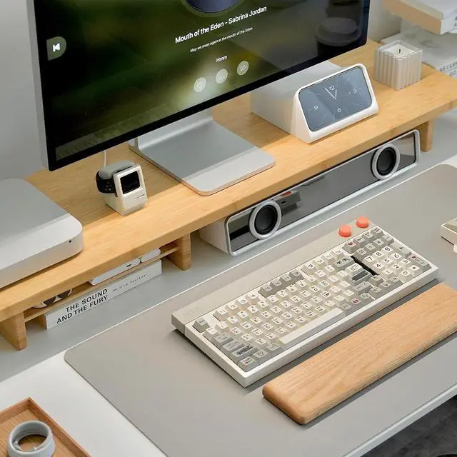 Alt view image 4 of 7 - Wood Vanity Tray and Bamboo Dual Monitor Stand Riser Natural