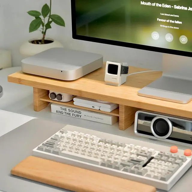 Alt view image 6 of 7 - Wood Vanity Tray and Bamboo Dual Monitor Stand Riser Natural