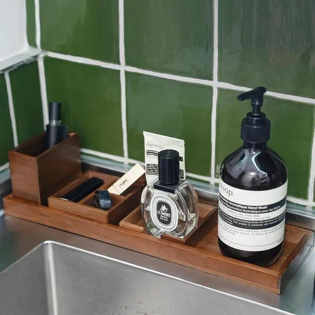 Alt view image 7 of 7 - Wood Vanity Tray and Bamboo Dual Monitor Stand Riser Natural