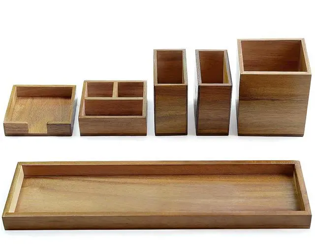 Alt view image 3 of 7 - Wood Vanity Tray and Bamboo Dual Monitor Stand Riser Natural