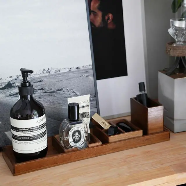 Alt view image 5 of 7 - Wood Vanity Tray and Bamboo Dual Monitor Stand Riser Natural