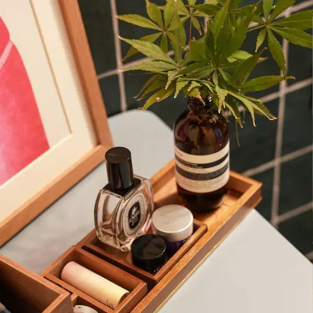 Alt view image 5 of 7 - Wood Vanity Tray and Bamboo Dual Monitor Stand Riser White