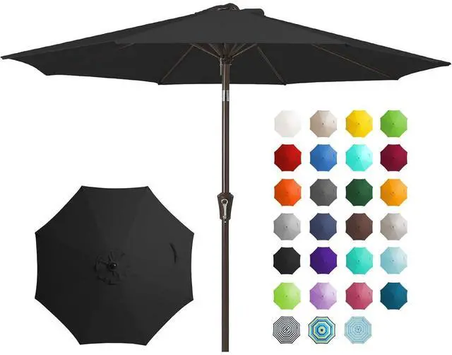 Main image of 9FT Outdoor Patio Umbrella Outdoor Table Umbrella with Push Button Tilt and Crank, Market Umbrella 8 Sturdy Ribs UV Protection Waterproof for Garden, Deck, Backyard, Pool (Black)