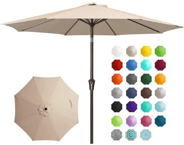 Main image of 9FT Outdoor Patio Umbrella Outdoor Table Umbrella with Push Button Tilt and Crank, Market Umbrella 8 Sturdy Ribs UV Protection Waterproof for Garden, Deck, Backyard, Pool (Beige)