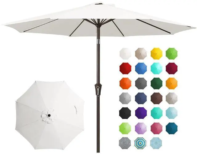 Main image of 9FT Outdoor Patio Umbrella Outdoor Table Umbrella with Push Button Tilt and Crank, Market Umbrella 8 Sturdy Ribs UV Protection Waterproof for Garden, Deck, Backyard, Pool (Creamy-white)