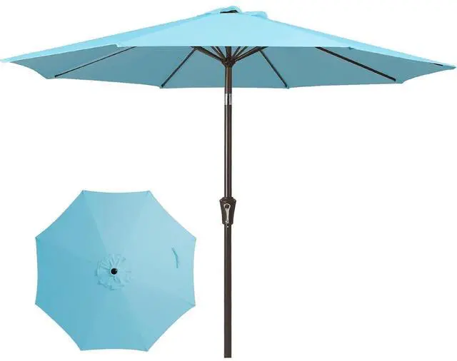 Main image of 9FT Patio Umbrellas Outdoor Table Umbrella with Push Button Tilt and Crank, Market Umbrella 8 Sturdy Ribs UV Protection Waterproof for Garden, Deck, Backyard, Pool (Sky Blue)