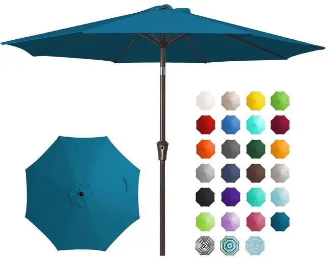 Main image of 9FT Outdoor Patio Umbrella Outdoor Table Umbrella with Push Button Tilt and Crank, Market Umbrella 8 Sturdy Ribs UV Protection Waterproof for Garden, Deck, Backyard, Pool (Lake Blue)