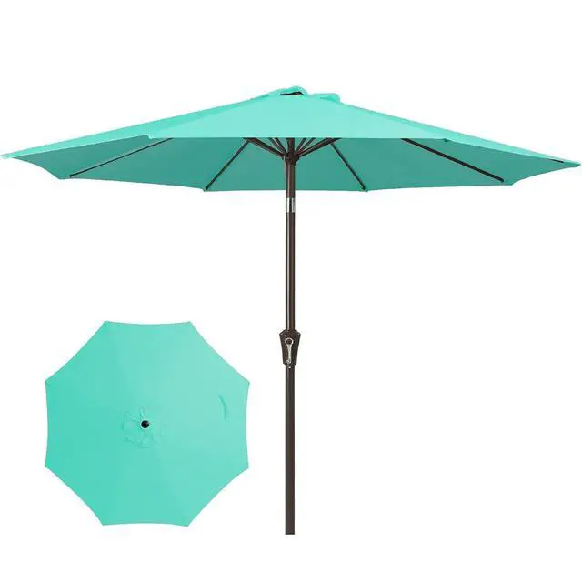 Main image of 9FT Outdoor Patio Umbrella Market Umbrella with Push Button Tilt and Crank, Outdoor Table Umbrellas 8 Sturdy Ribs UV Protection Waterproof for Garden, Deck, Backyard, Pool (Teal)