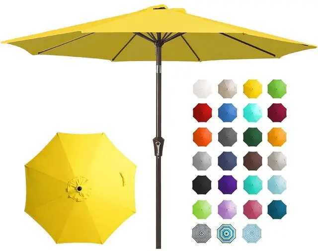 Main image of 9FT Outdoor Patio Umbrella Outdoor Table Umbrella with Push Button Tilt and Crank, Market Umbrella 8 Sturdy Ribs UV Protection Waterproof for Garden, Deck, Backyard, Pool (Yellow)