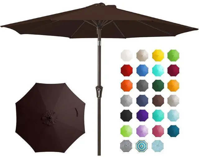 Main image of 9FT Outdoor Patio Umbrella Outdoor Table Umbrella with Push Button Tilt and Crank, Market Umbrella 8 Sturdy Ribs UV Protection Waterproof for Garden, Deck, Backyard, Pool (Brown)