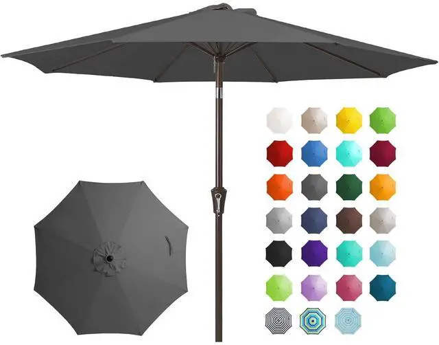 Main image of 9FT Outdoor Patio Umbrella Outdoor Table Umbrella with Push Button Tilt and Crank, Market Umbrella 8 Sturdy Ribs UV Protection Waterproof for Garden, Deck, Backyard, Pool (Dark Gray)