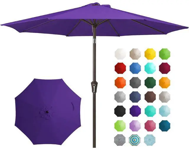 Main image of 9FT Outdoor Patio Umbrella Outdoor Table Umbrella with Push Button Tilt and Crank, Market Umbrella 8 Sturdy Ribs UV Protection Waterproof for Garden, Deck, Backyard, Pool (Dark Purple)