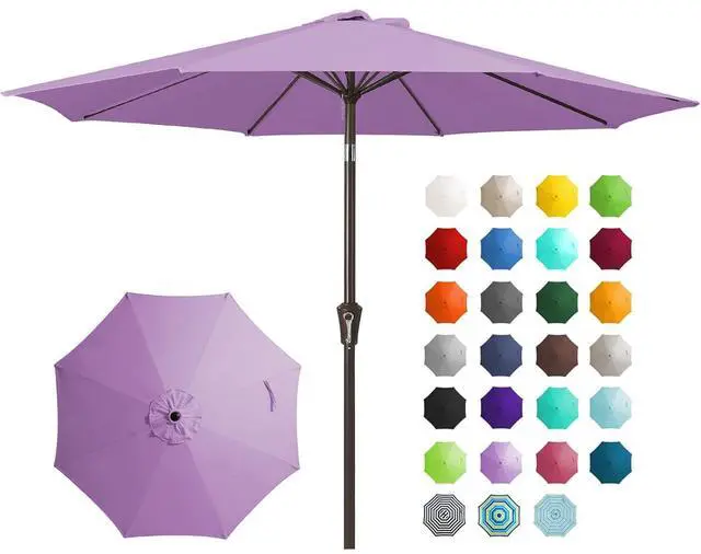Main image of 9FT Outdoor Patio Umbrella Outdoor Table Umbrella with Push Button Tilt and Crank, Market Umbrella 8 Sturdy Ribs UV Protection Waterproof for Garden, Deck, Backyard, Pool (Taro Purple)