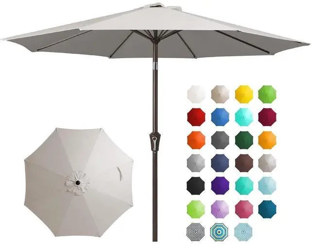 Main image of 9FT Outdoor Patio Umbrella Outdoor Table Umbrella with Push Button Tilt and Crank, Market Umbrella 8 Sturdy Ribs UV Protection Waterproof for Garden, Deck, Backyard, Pool (Fog Gray)