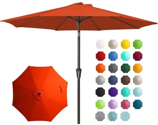 Main image of 9FT Outdoor Patio Umbrella Outdoor Table Umbrella with Push Button Tilt and Crank, Market Umbrella 8 Sturdy Ribs UV Protection Waterproof for Garden, Deck, Backyard, Pool (Orange)