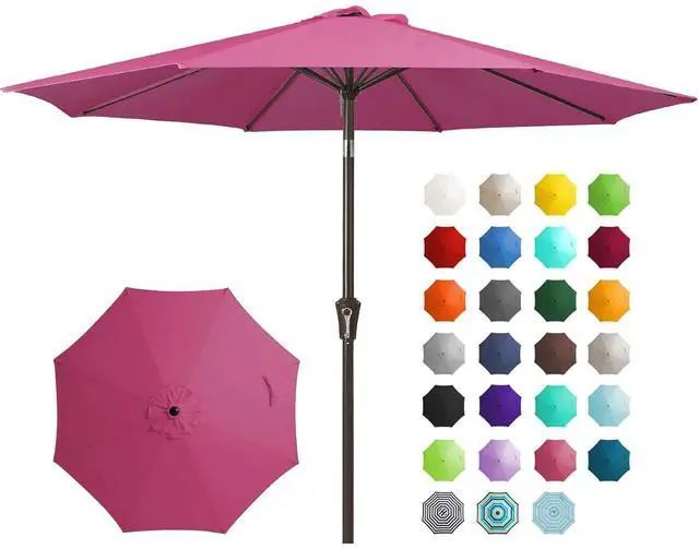 Main image of 9FT Outdoor Patio Umbrella Outdoor Table Umbrella with Push Button Tilt and Crank, Market Umbrella 8 Sturdy Ribs UV Protection Waterproof for Garden, Deck, Backyard, Pool (Rose Pink)