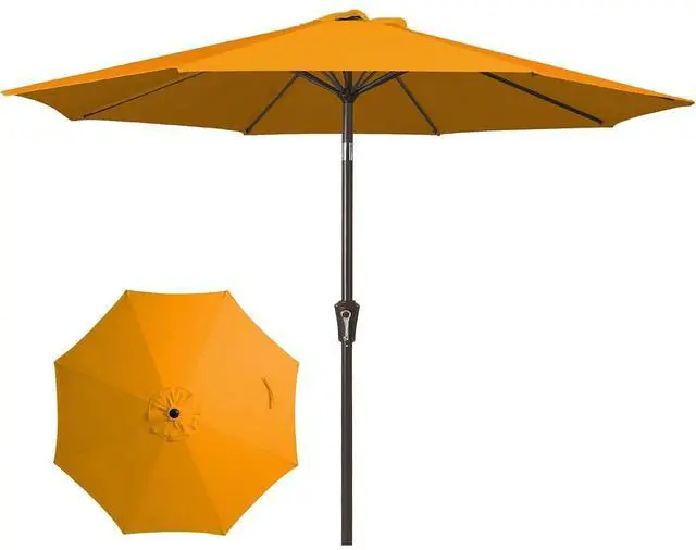 Main image of 9FT Outdoor Patio Umbrella Outdoor Table Umbrellas with Push Button Tilt and Crank, Market Umbrella 8 Sturdy Ribs UV Protection Waterproof for Garden, Deck, Backyard, Pool (Sun Orange)