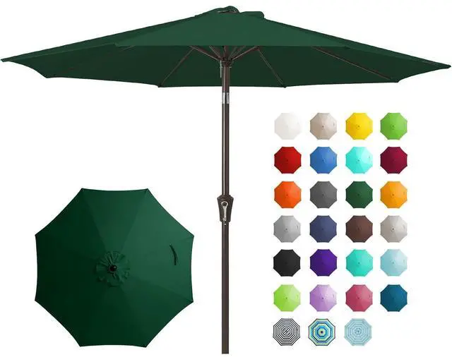 Main image of 9FT Outdoor Patio Umbrella Outdoor Table Umbrella with Push Button Tilt and Crank, Market Umbrella 8 Sturdy Ribs UV Protection Waterproof for Garden, Deck, Backyard, Pool (Dark Green)