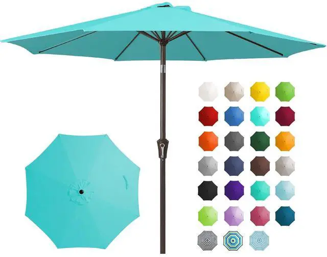 Main image of 9FT Outdoor Patio Umbrella Outdoor Table Umbrella with Push Button Tilt and Crank, Market Umbrella 8 Sturdy Ribs UV Protection Waterproof for Garden, Deck, Backyard, Pool (Peacock Blue)