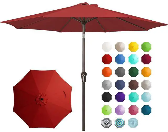 Main image of 9FT Outdoor Patio Umbrella Outdoor Table Umbrella with Push Button Tilt and Crank, Market Umbrella 8 Sturdy Ribs UV Protection Waterproof for Garden, Deck, Backyard, Pool (Red)