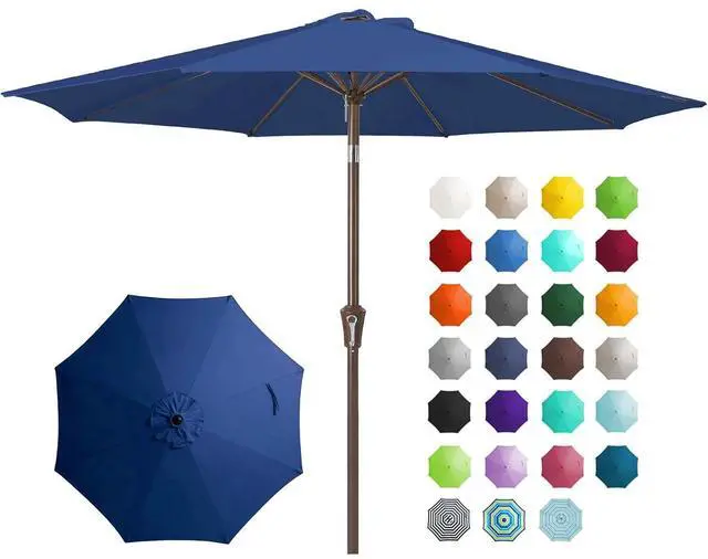 Main image of 9FT Outdoor Patio Umbrella Outdoor Table Umbrella with Push Button Tilt and Crank, Market Umbrella 8 Sturdy Ribs UV Protection Waterproof for Garden, Deck, Backyard, Pool (Dark Blue)