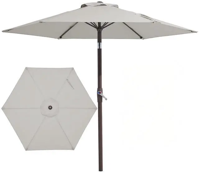 Main image of 7.5FT Patio Umbrella Market Table Umbrella with 6 Sturdy Ribs, Push Button Tilt/Crank Outdoor Umbrella for Garden, Deck, Backyard, Pool and Beach,Light Grey