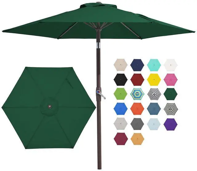 Main image of 7.5FT Patio Umbrella Outdoor Market Umbrella with 6 Sturdy Ribs, Push Button Tilt/Crank Table Umbrella for Garden, Deck, Backyard and Pool, Dark Green