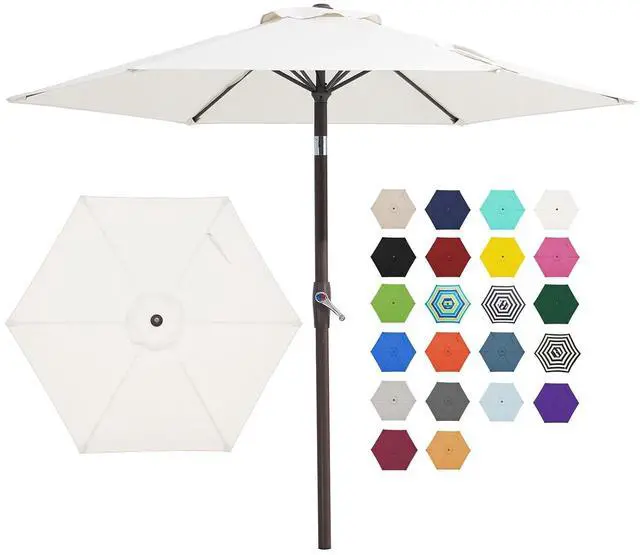 Main image of 7.5FT Patio Umbrella Outdoor Market Umbrella with 6 Sturdy Ribs, Push Button Tilt/Crank Table Umbrella for Garden, Deck, Backyard and Pool, Cream White